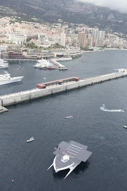 The TURANOR PlanetSolar, as it enters Monaco's Hercule Harbor