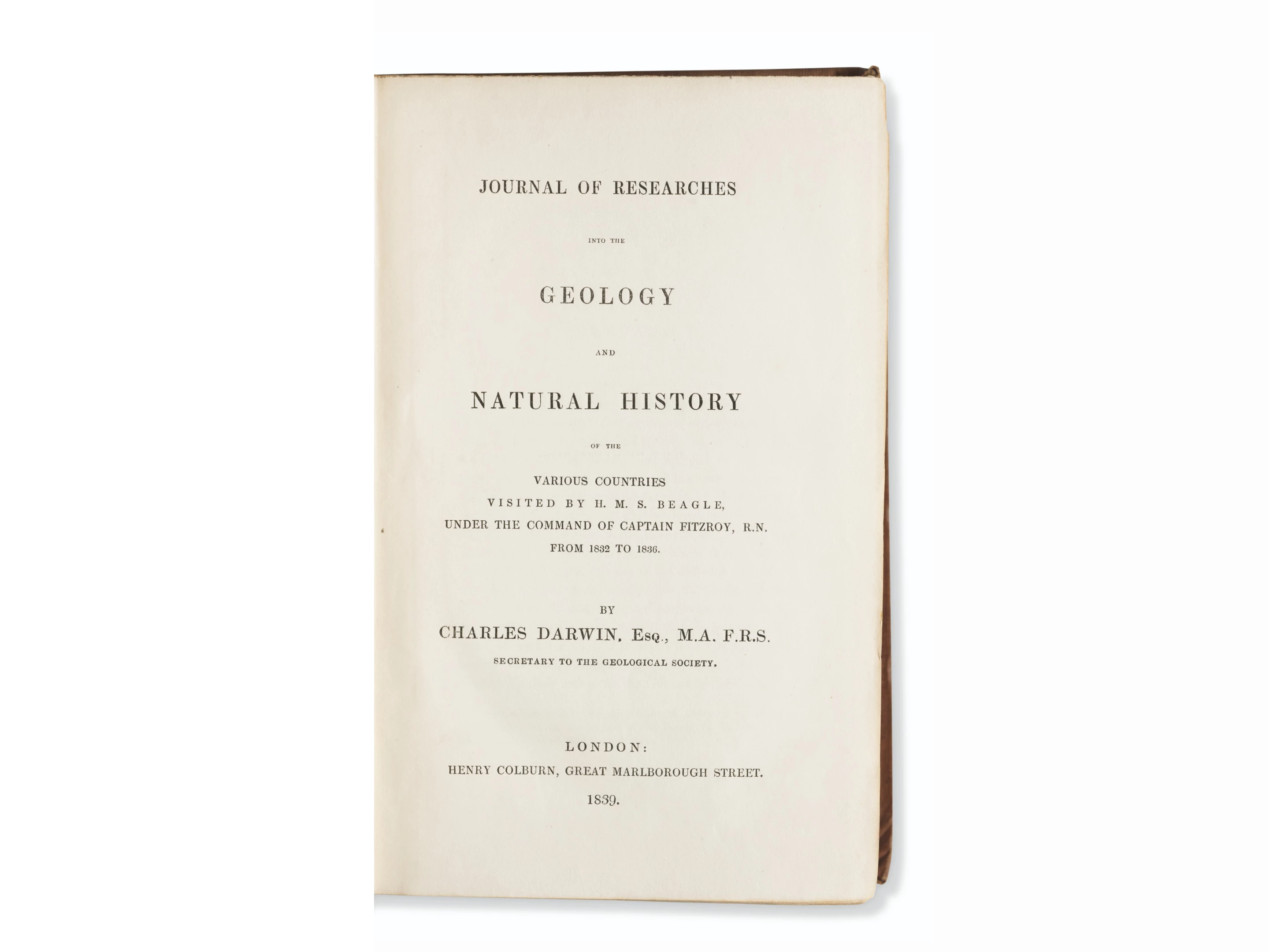 "Journal of Researches into the Geology and Natural History of the Various Countries Visited by H.M.S. Beagle" by Charles Darwin, 1839 | Sold for: $20,000 by Christie's on June 18, 2020