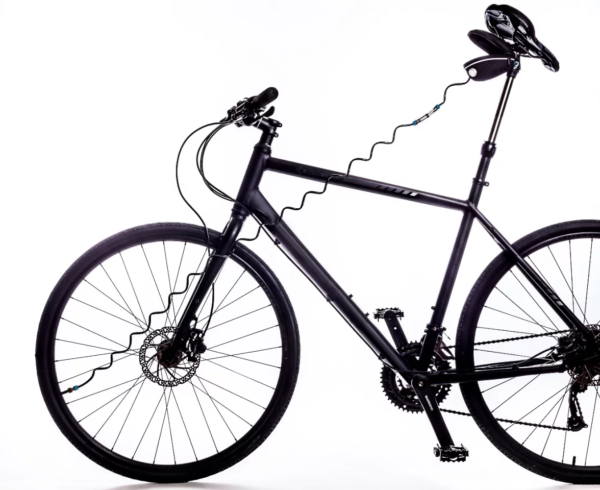 The AirSupply works with Schrader or Presta valves, and comes with adapters which allow it to fit in any diameter of seat tube