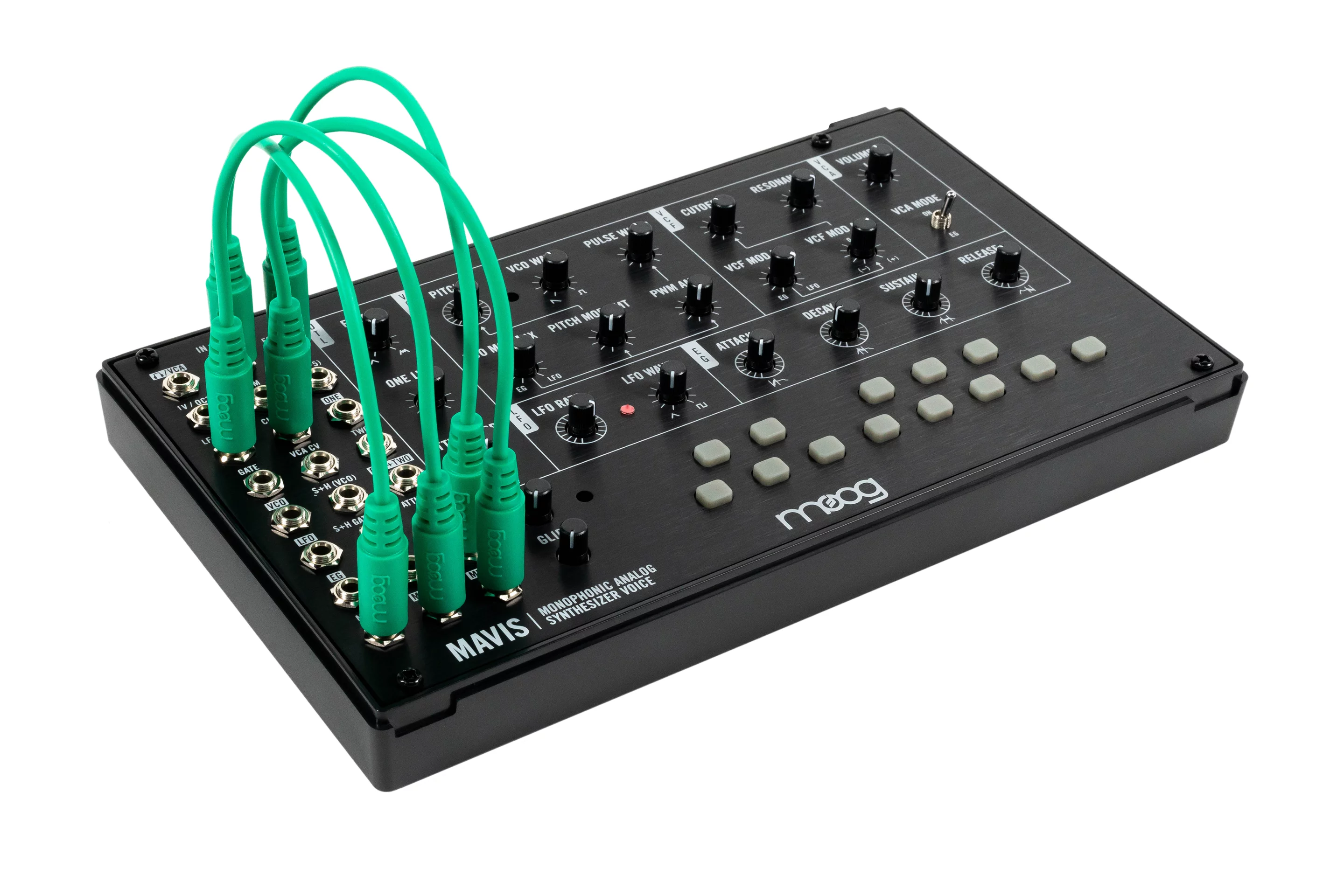 Mavis features two oscillator circuits, a voltage-controlled filter, a diode wavefolder and a four-stage envelope generator