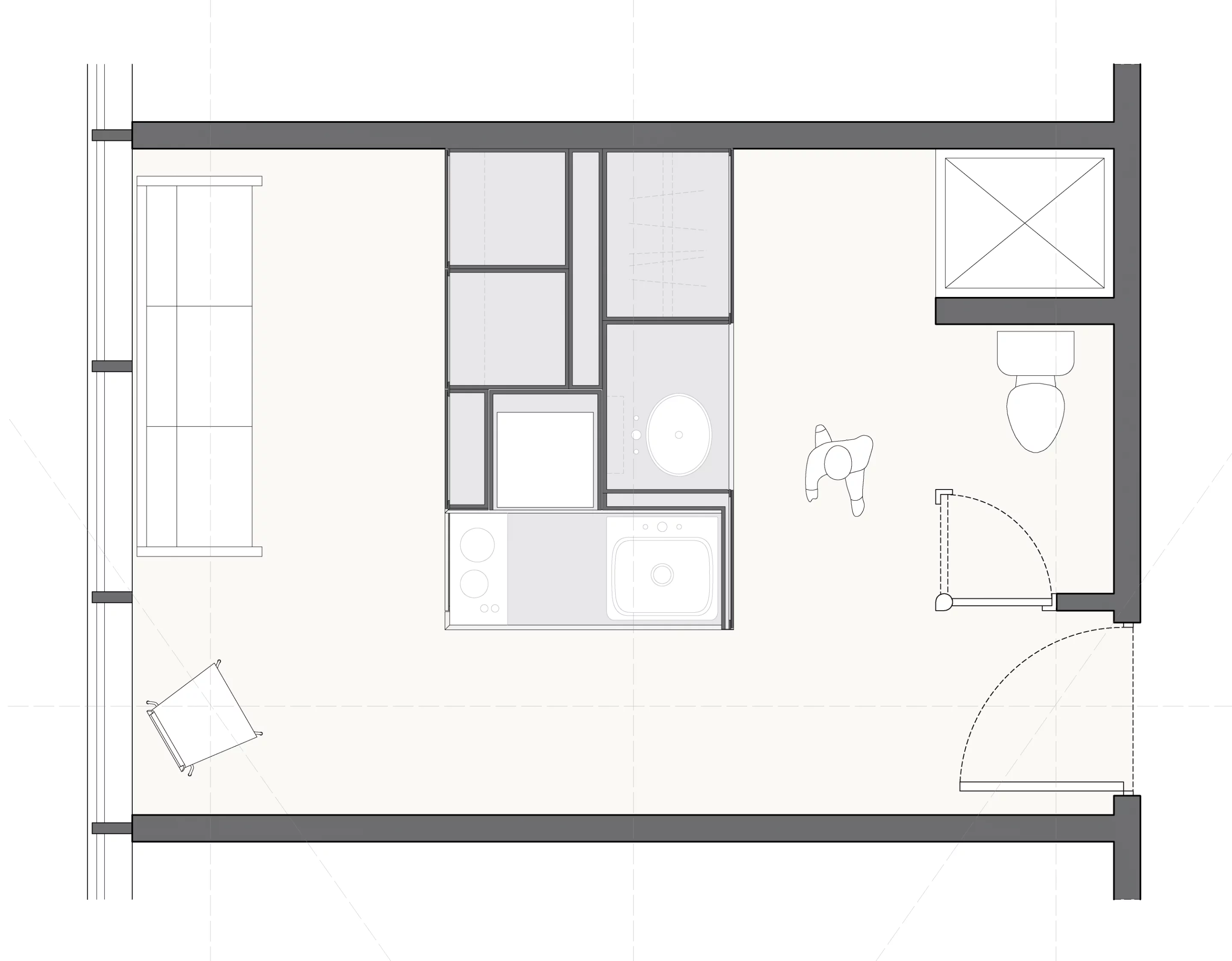 Drawing shows the CityHome unit in its neutral position with no hidden amenities extended