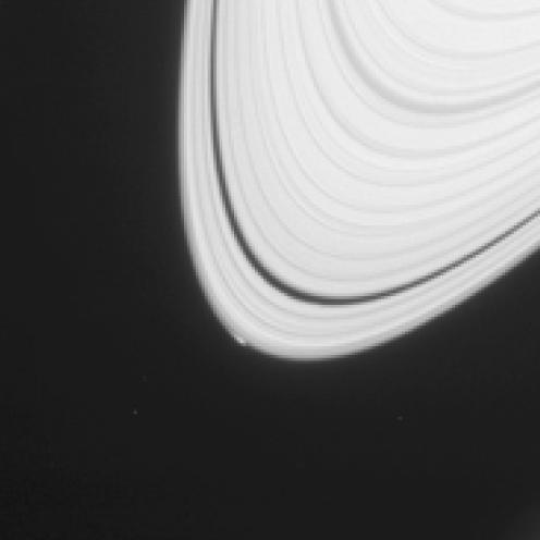Cassini image of the disruption created in Saturn's B ring by the newly created moon known as Peggy
