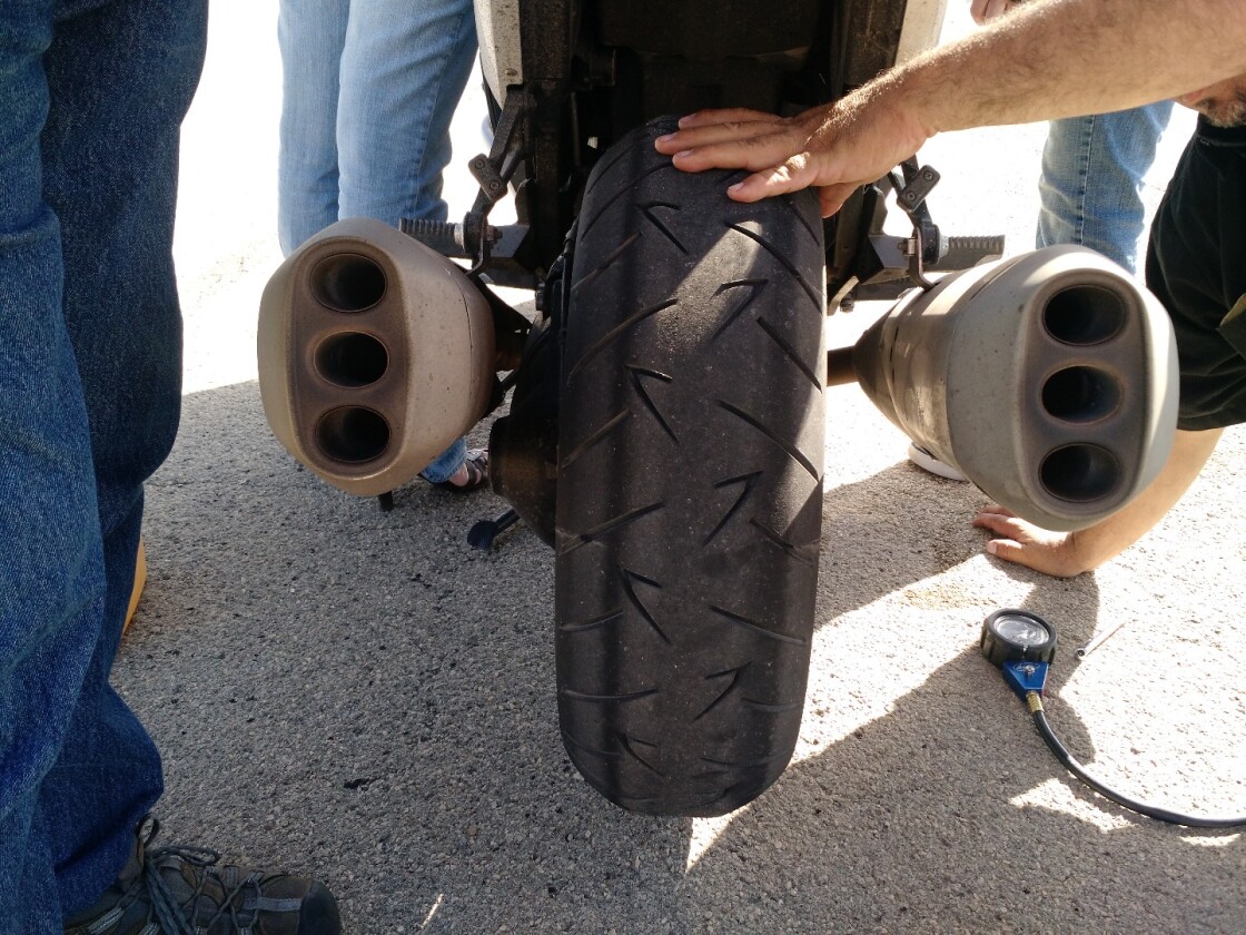 Heavy bike, high speed, abrasive road: a quick way to square your tires off