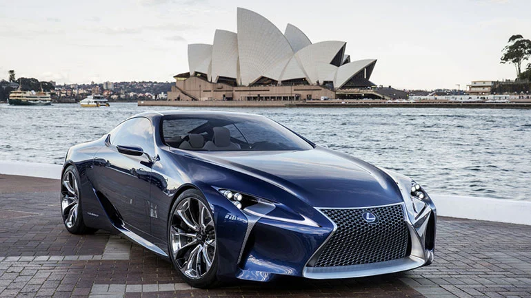 The Lexus LF-LC Blue concept vehicle in front of the Sydney Opera House