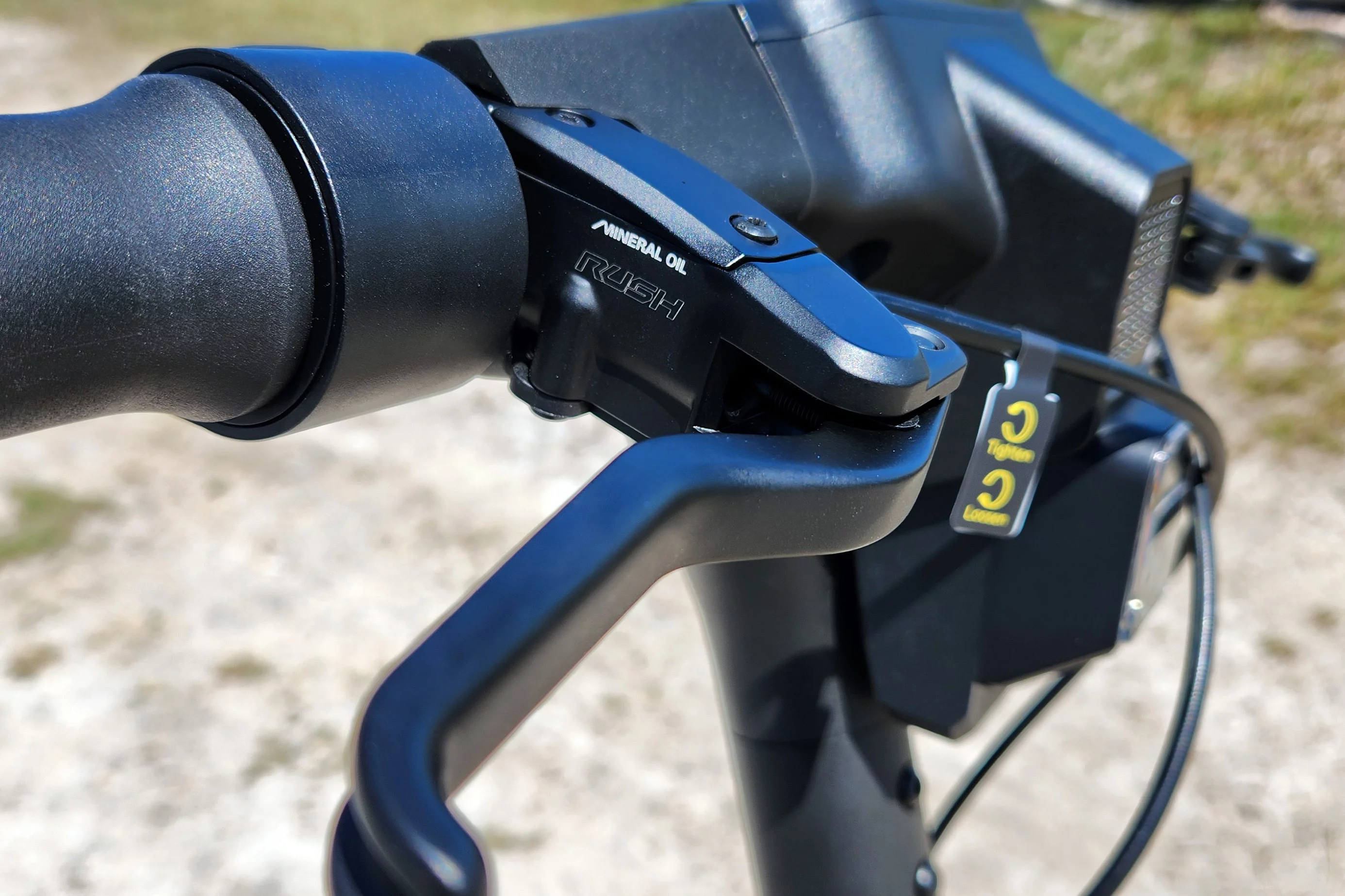 The radial-mount master cylinders coupled with the radial-mount brake calipers are truly fantastic. The brakes have excellent bite on the 130 mm rotors, but without being grabby. I've tried locking up both front and rear, and it will if you want it to. It'll also do nice stoppies if you're trying, or just slow you down REALLY quickly when you need it