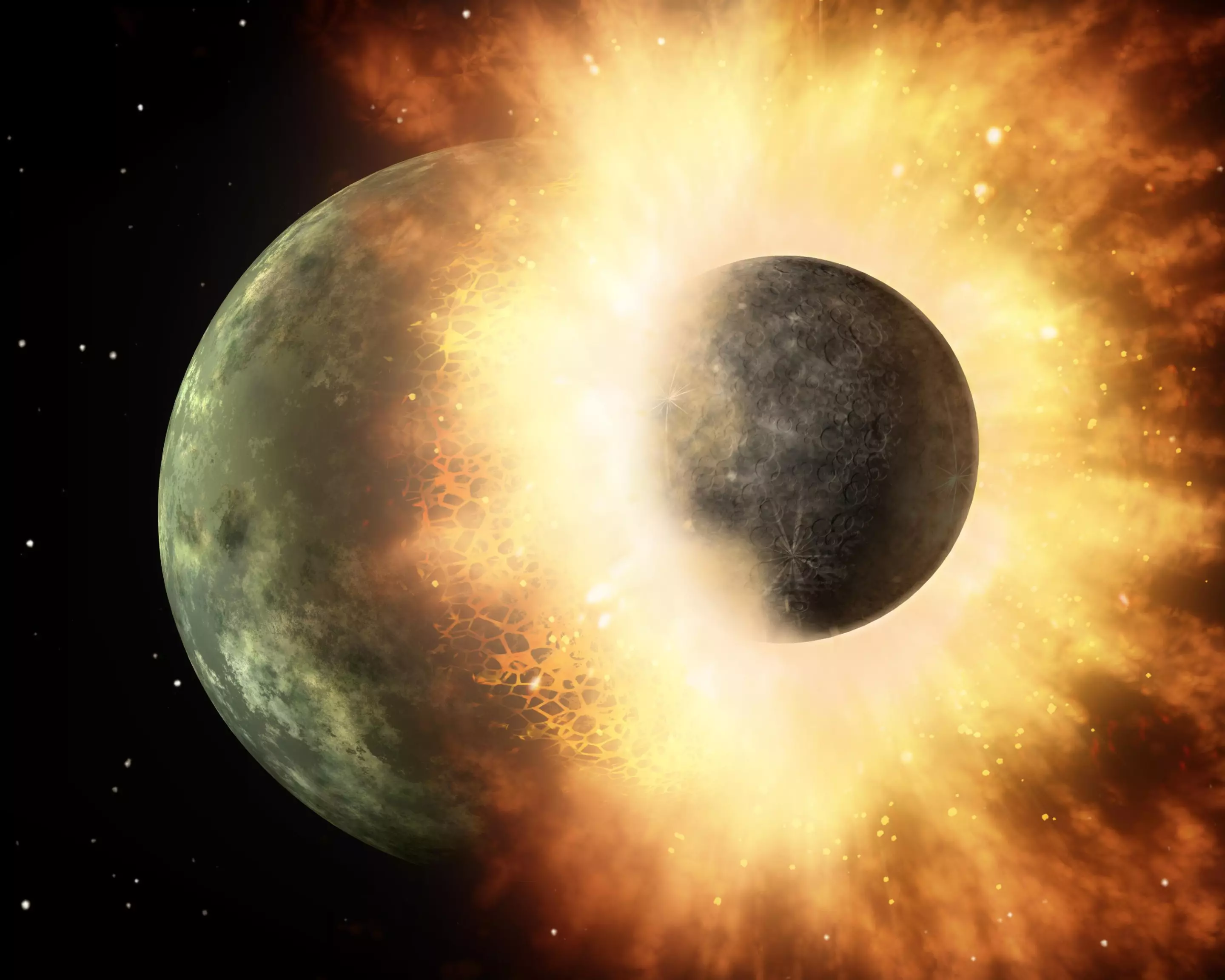 Artist's impression of Theia colliding with Earth (Image: NASA/JPL)