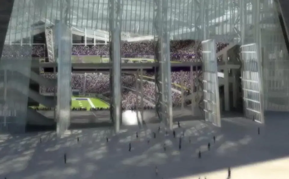 Main entrance of the Viking Stadium with the doors open