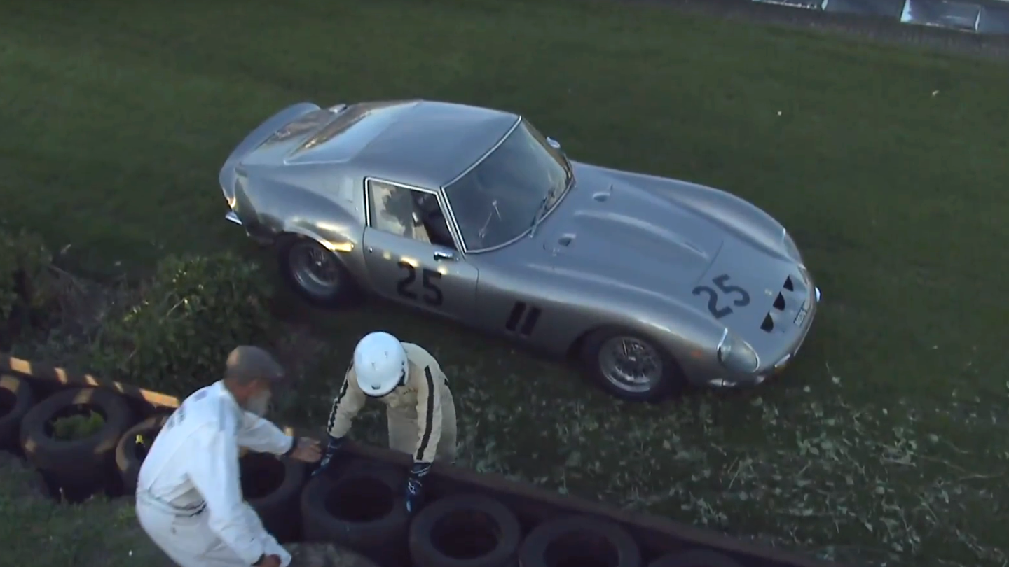 Carlos Monteverde's $38 million Ferrari 250 GTO was rear-ended on the starting grid and had to retire from the damage