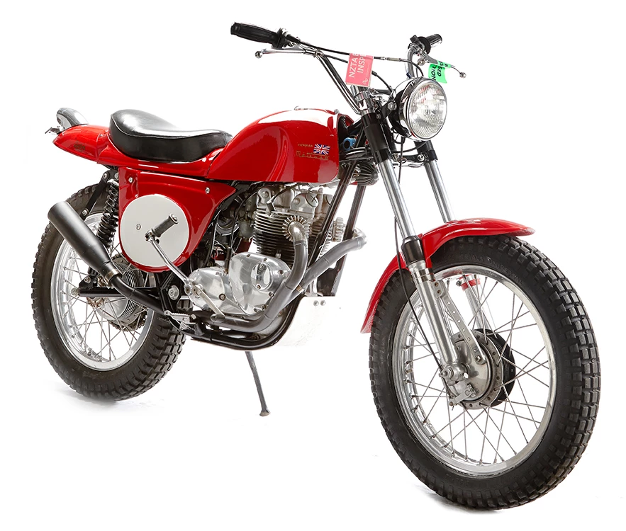 Rickman was famous for its frames, with its Metisse frames in particular regularly besting the official "works" bikes. In 1964 it entered into an agreement with Bultaco which saw the Spanish company supply two-stroke engines for Rickman to install in their own frames for U.K. sale, with Rickman allowing Bultaco to build licensed versions of the frames. This bike is one of the rare 1965 Spanish Metisse models, originally powered by a 250cc Bultaco single, but expertly retrofitted with a 500cc Triumph twin. Estimate: NZD$12,000 to 16,000 (US$7500 to $10,000)