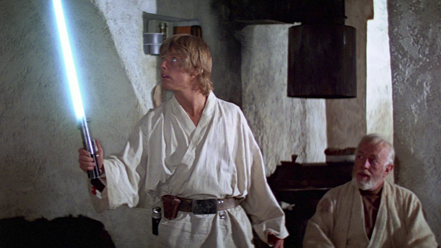 The Lightsaber of Luke Skywalker (Mark Hamill) was famously constructed from a 10.5 inch 1930s Graflex flashgun handle. This lightsaber featured in the first two films of the series and came from the archive of Gary Kurtz (producer of Star Wars), and is accompanied by a letter of authenticity signed by Kurtz. It became one of the most valuable pieces of film memorabilia in 2008 when it sold for $240,000 at a Profiles in History auction, then became the most valuable movie weapon of all time for a brief period in 2017 when it again sold at a Profiles in History auction for $450,000. Profiles in History became part of Heritage Auctions recently.