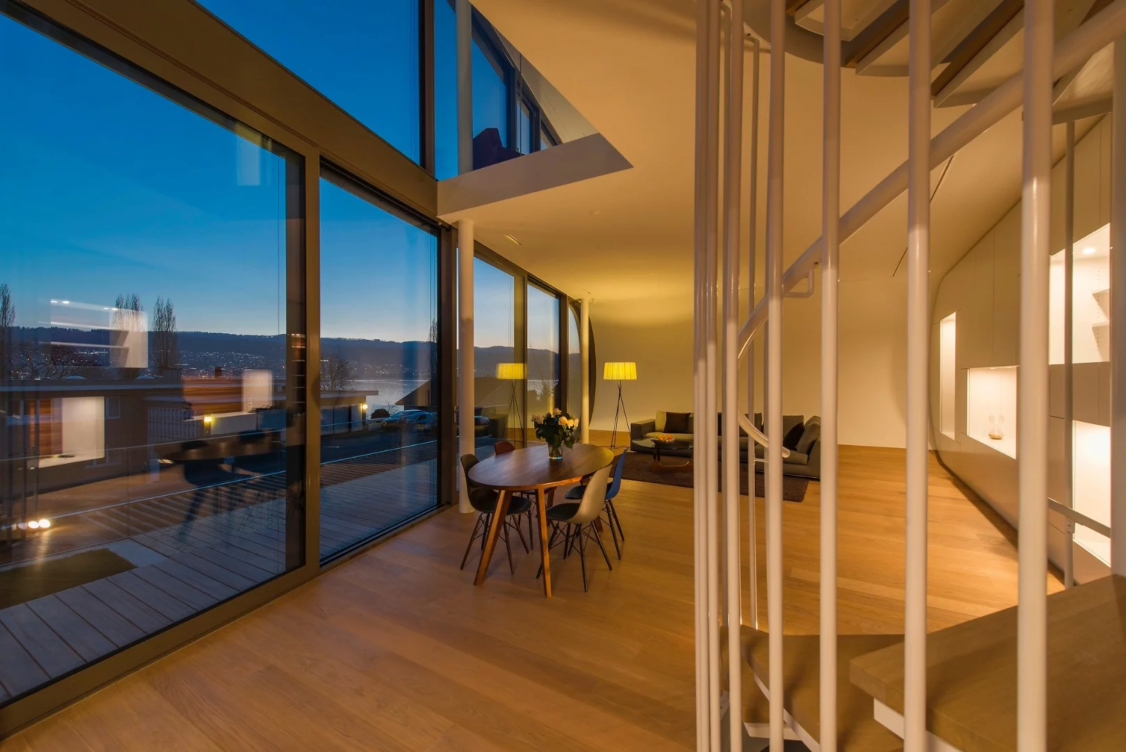 "We’ve given the space a direction of view," says Evolution Design's Stefan Camenzind. "When you’re traveling in a car or train, you face a certain way and this house does too