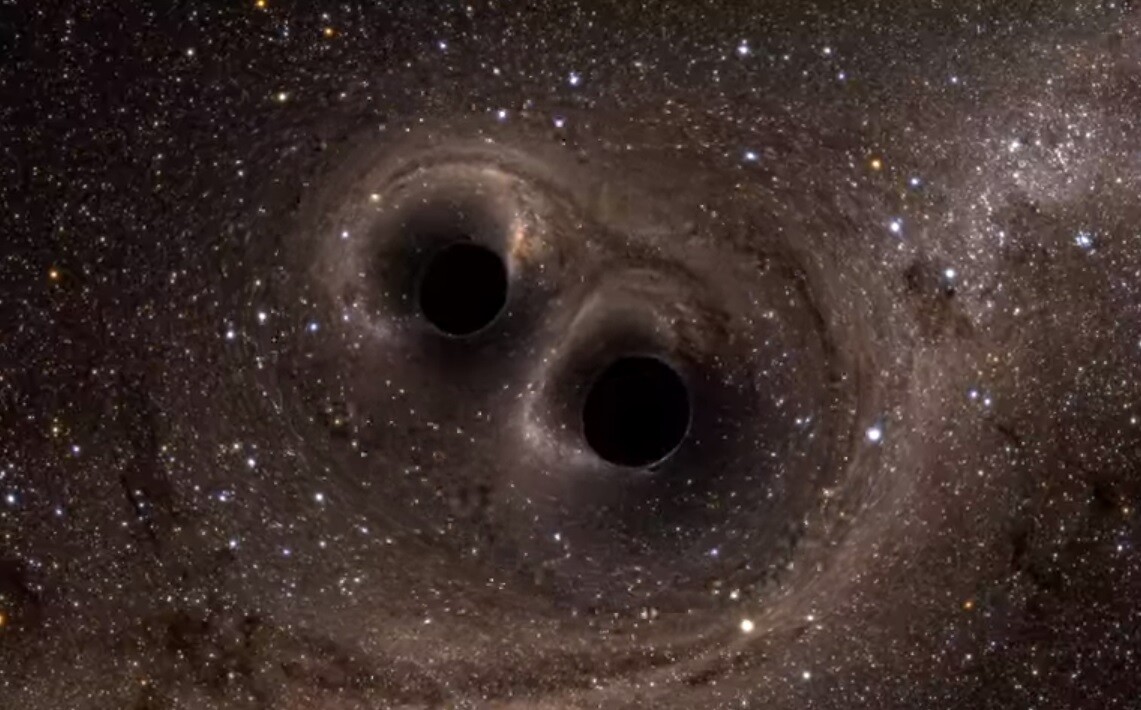 An artist's interpretation of two black holes merging to produce gravity waves captured by the LIGO project
