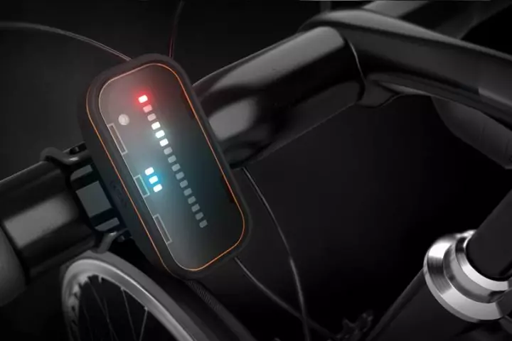The Backtracker's front module alerts riders via an LED display