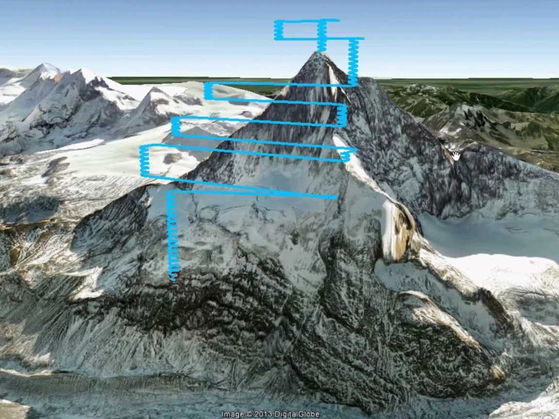 Flight plan calculated automatically for the eBee, which launched off the top of the summit