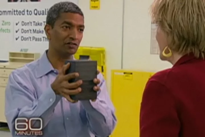 Bloom Energy founder, K.R. Sridhar, and the fuel cell that forms the heart of the Bloom Box