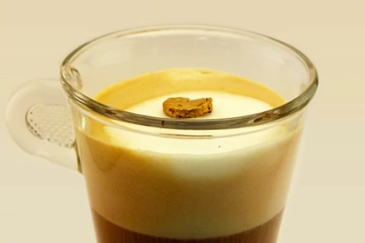 A piece of the gold foam is light enough to float atop milk froth