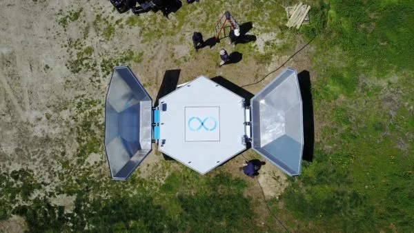 The clamshell design of the xStation will open automatically as the SkyOne approaches, and close over the top after it lands, to protect the UAV from the elements