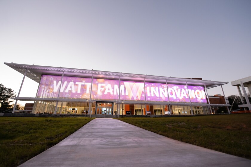 The Watt Family Innovation Center is also said to boast the largest media façade installation in the US, with 45,000 Philips iColor Flex LMX gen2 LED nodes