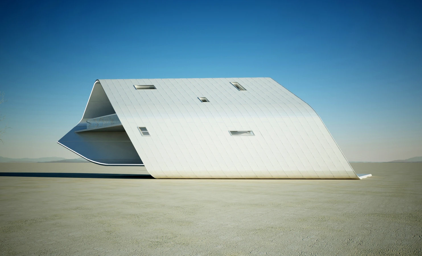California Roll house incorporates a homogeneous exterior which reflects the sun's heat (image from Violent Volumes)