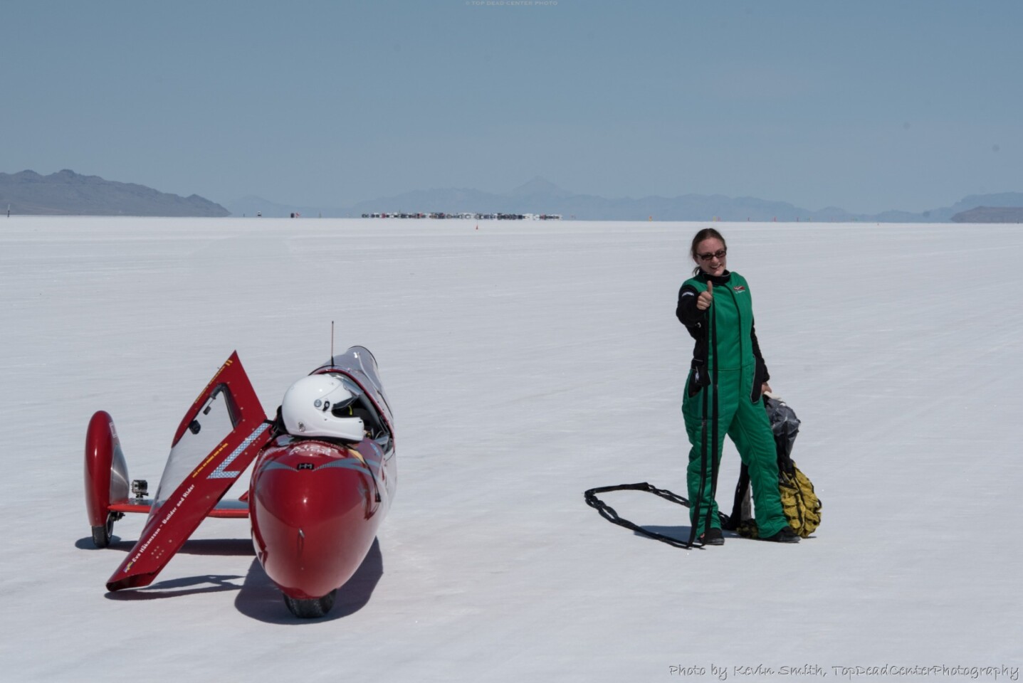 Thank god it's over... Eva gets out of the cramped Killajoule cockpit after setting a land speed record