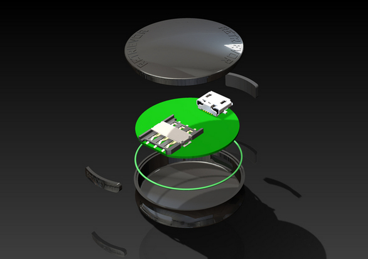 Coinsized Retrievor solarpowered GPS tracking device