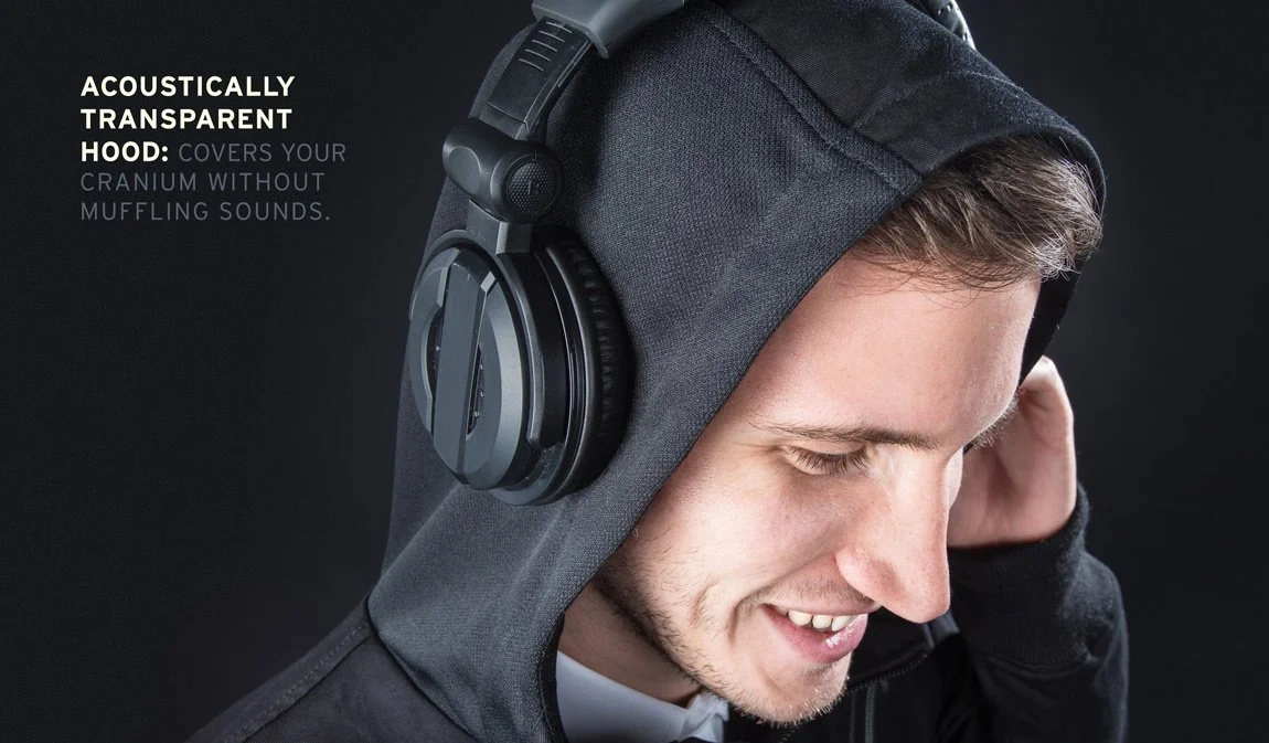 The acoustically transparent panels seen here mean sound travels through Audio Engineer's Hoodie unimpeded