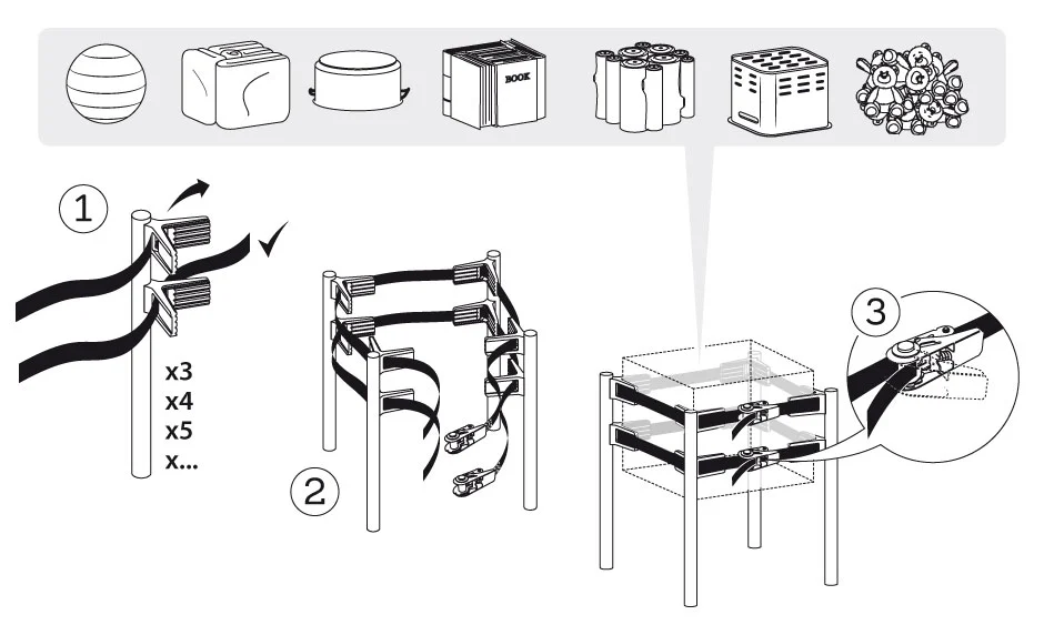 Diagrammatic drawings of The Stooler in action