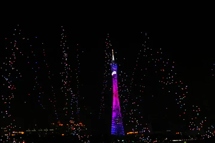The drones simulate a fireworks display