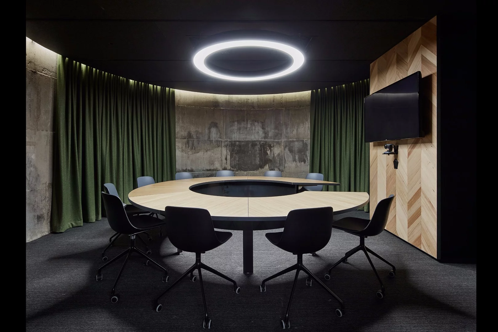 Leftover from the building's brewing days are storage silos that have been repurposed as meeting rooms and a lounge