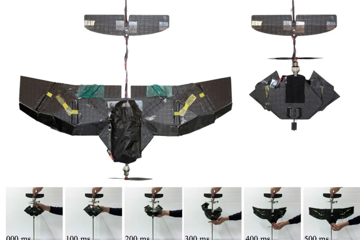When folded up, the drone has only 43 percent of the wingspan and 26 percent of the surface area of when it is in operational mode