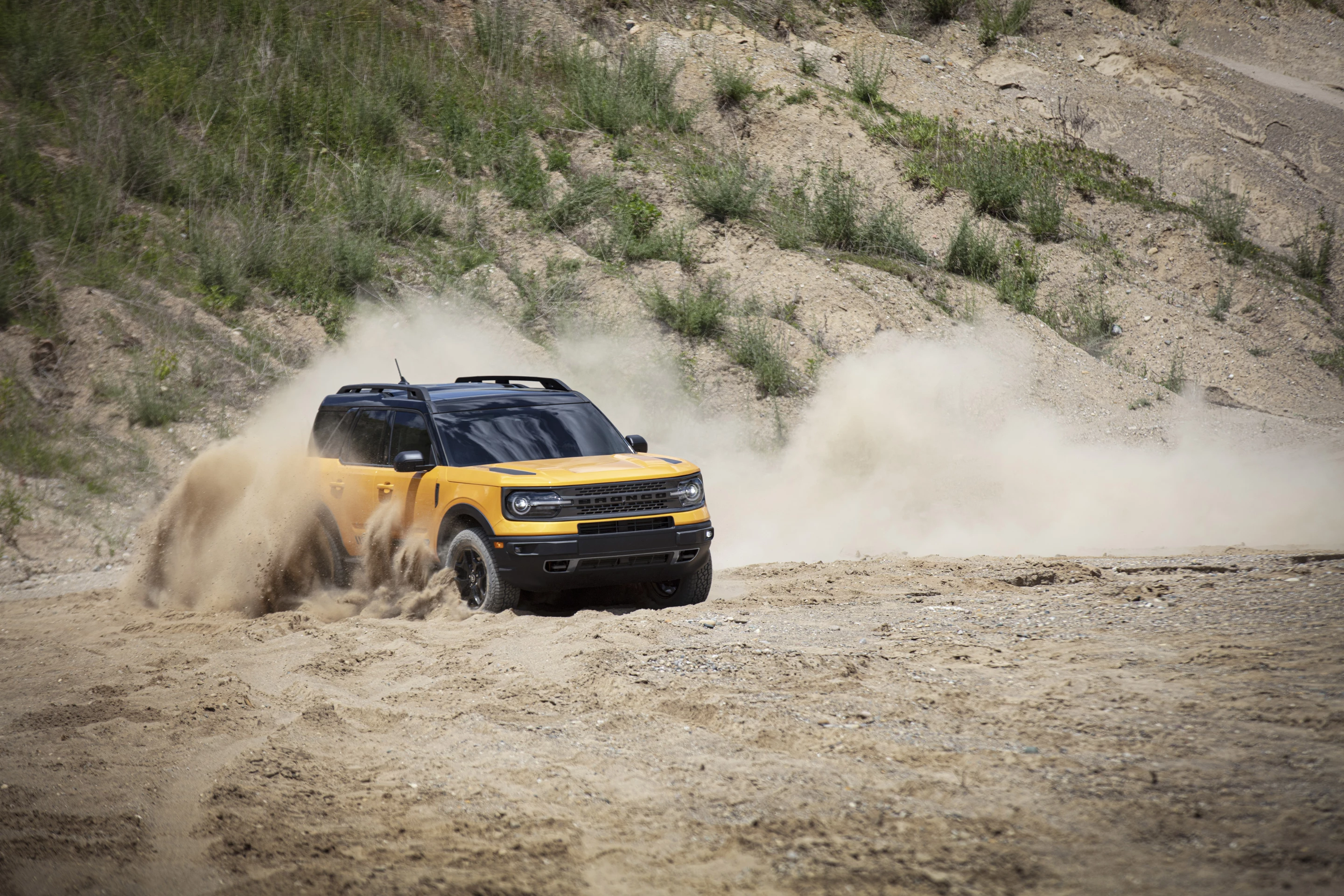 The Bronco Sport enables exciting, high-speed off-road driving thanks to a 2.0-liter EcoBoost engine option with segment-best horsepower and torque. (Pre-production model pictured)