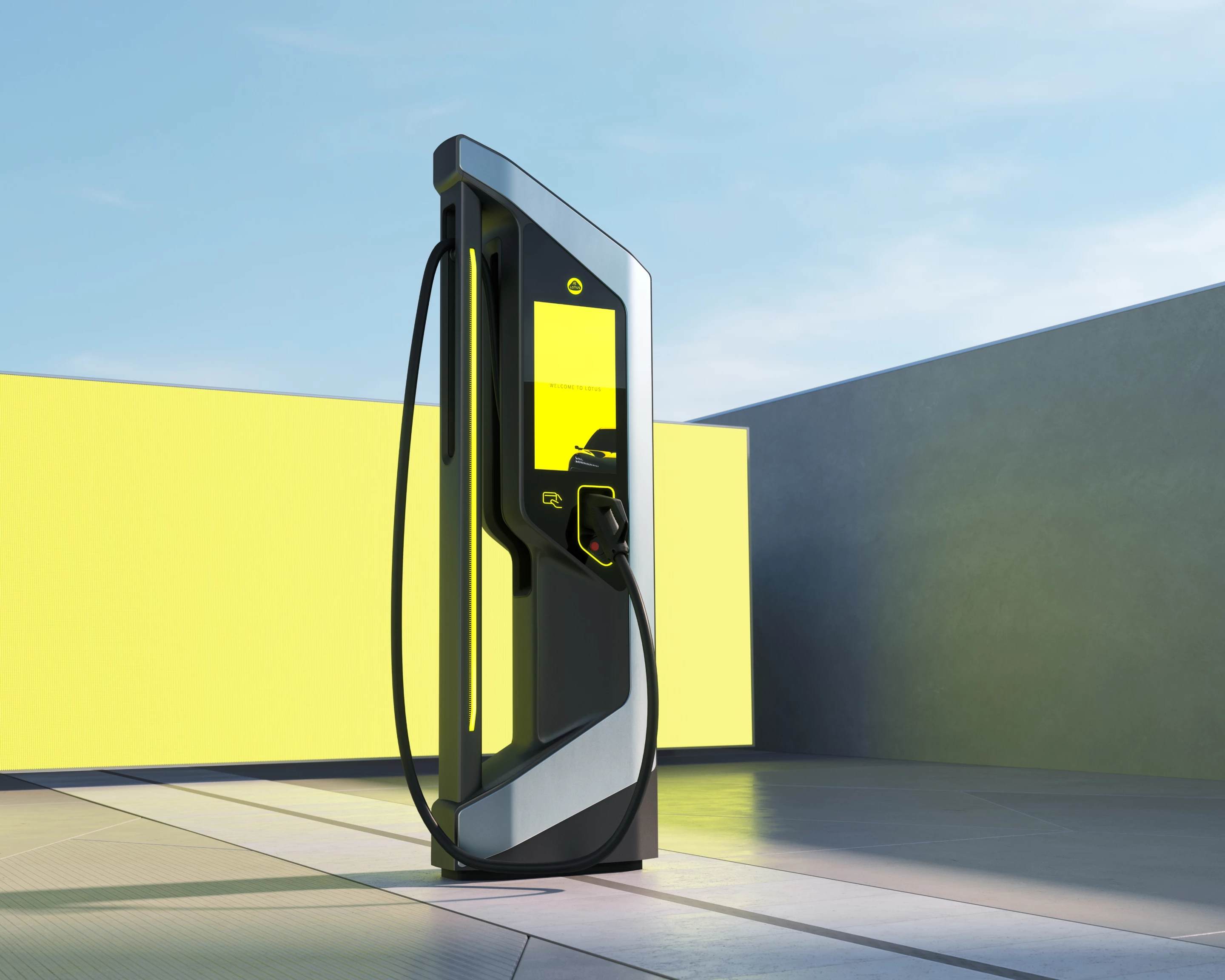 Lotus' single chargers work with the power cabinet to charge up to four vehicles at the same time