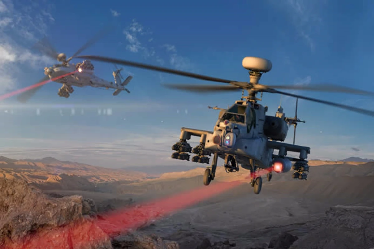 Raytheon mounted a high energy laser on an Apache helicopter similar to those in this image