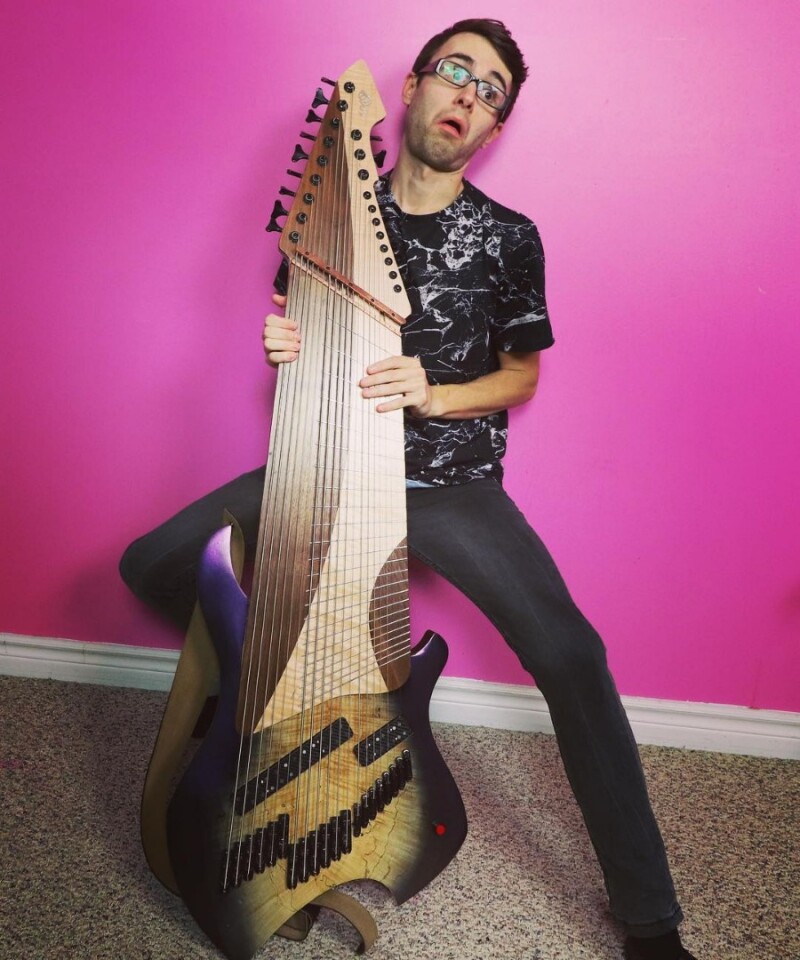 The Djentar tips the scales at 50 lb, had a black walnut body, 4Seasons custom pickups and a rosewood topped maple neck