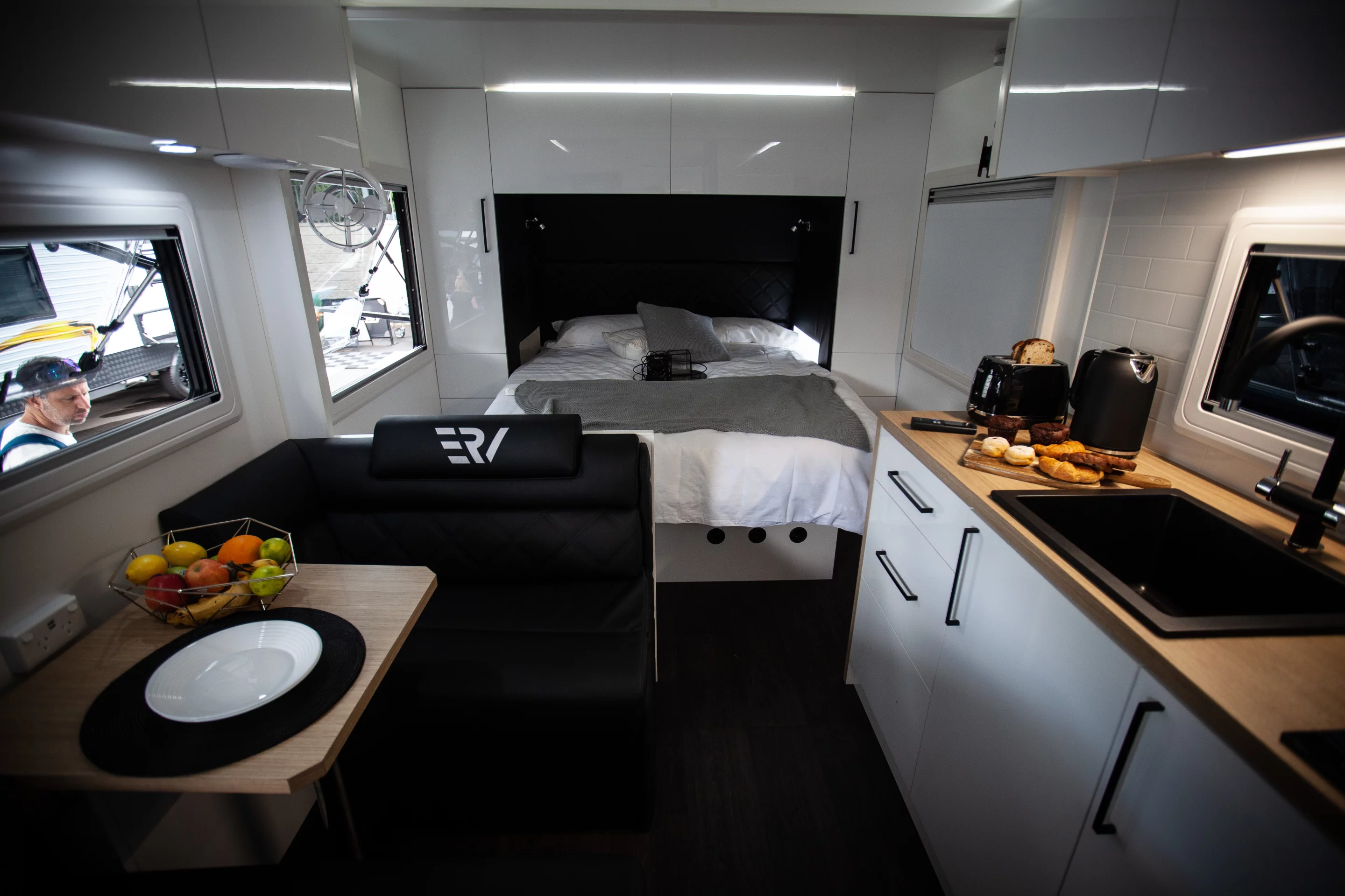 If you thought they'd scale back on features to save energy in the ERV, you'd be wrong - the trailer includes heat and A/C, a TV, sound system, microwave, electric BBQ and more