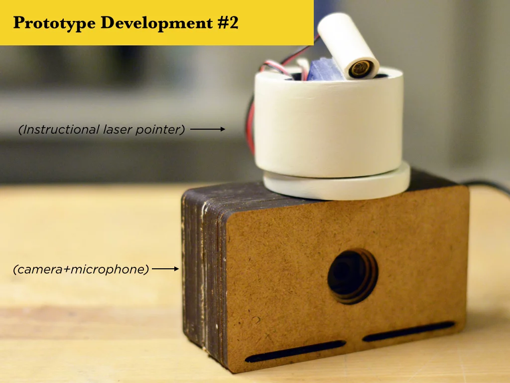 Grasp has a steerable laser pointer, as clearly seen on top in this early prototype (Photo: Akarsh Sanghi)