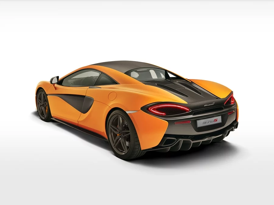 The McLaren 570S Coupé has carbon ceramic brakes and forged alloy wheels with Pirelli tires