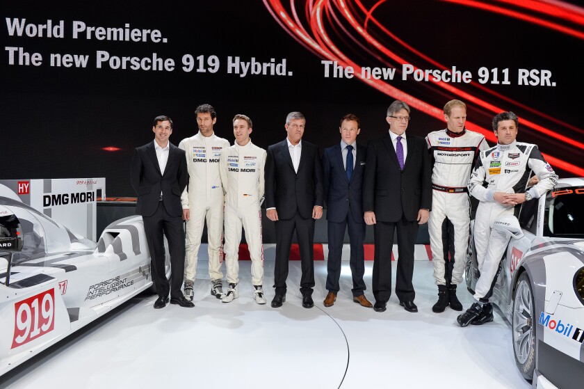 The Porsche team at its launch at the Geneva Motor Show