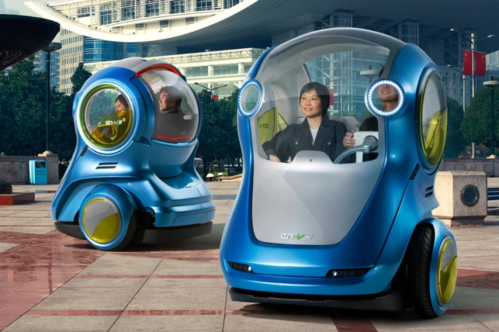 GM's EN-V is a concept two-wheeled vehicle for personal transportation in the cities of the future - Xiao (Laugh) model design pictured