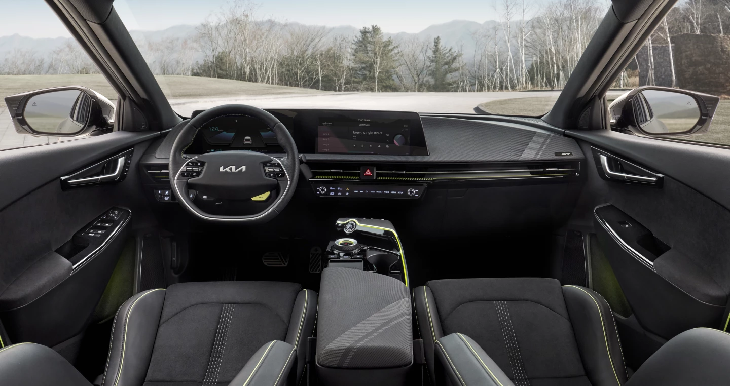 The EV6 has a curved dual-screen display for infotainment and gauges