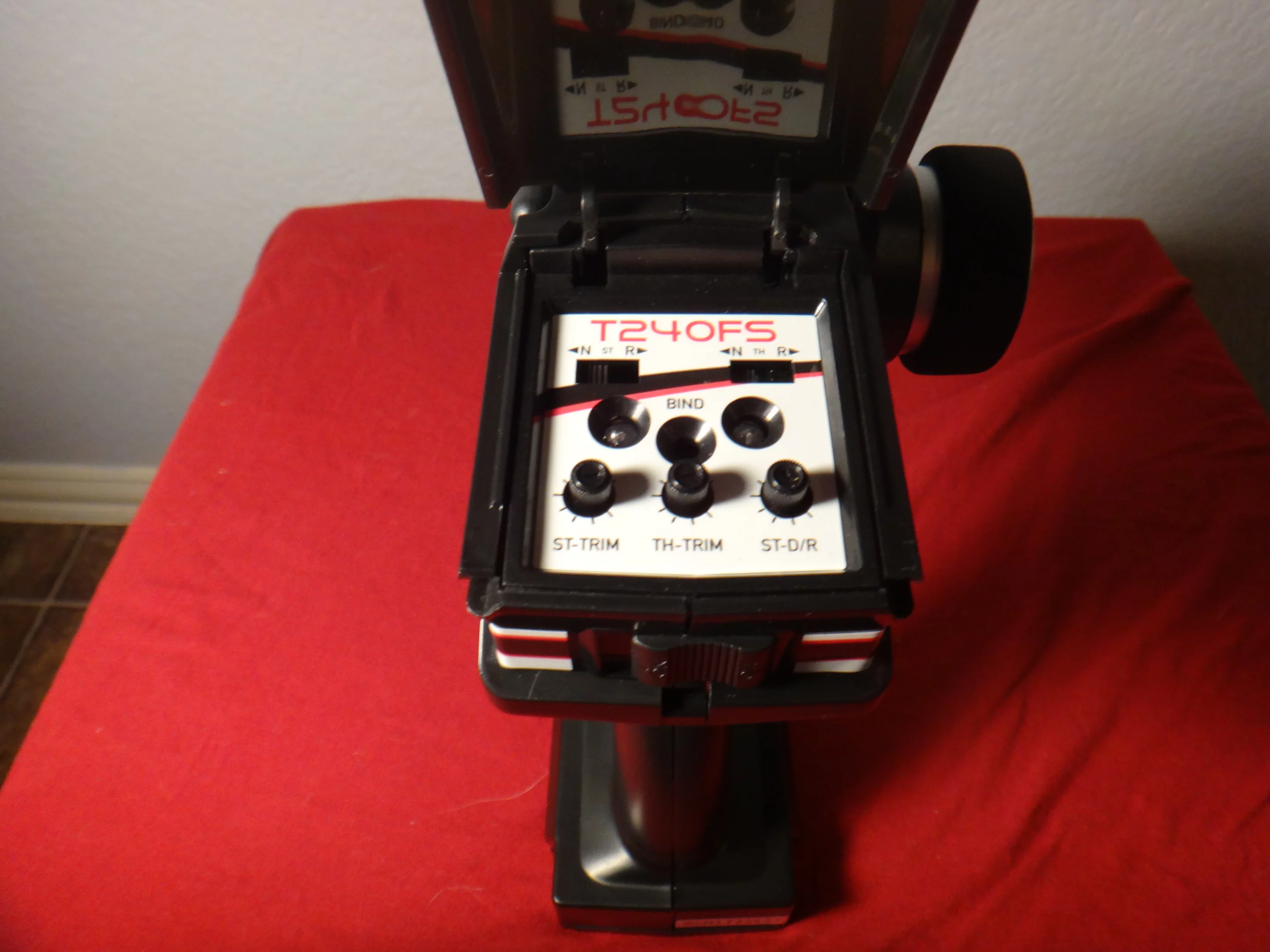 The steering trim and other control adjustments can be made through a compartment on the top of the transmitter