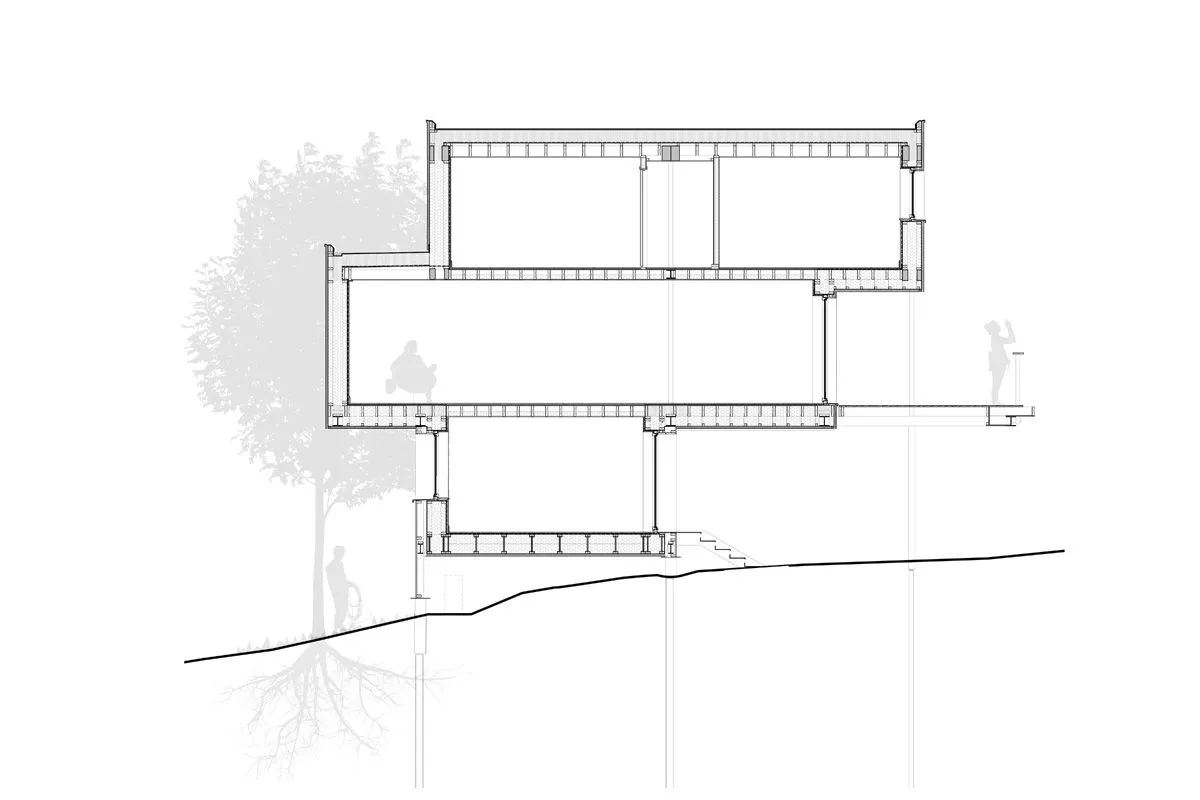 Cross section plans of the Dursley Treehouse by Millar Howard Workshop