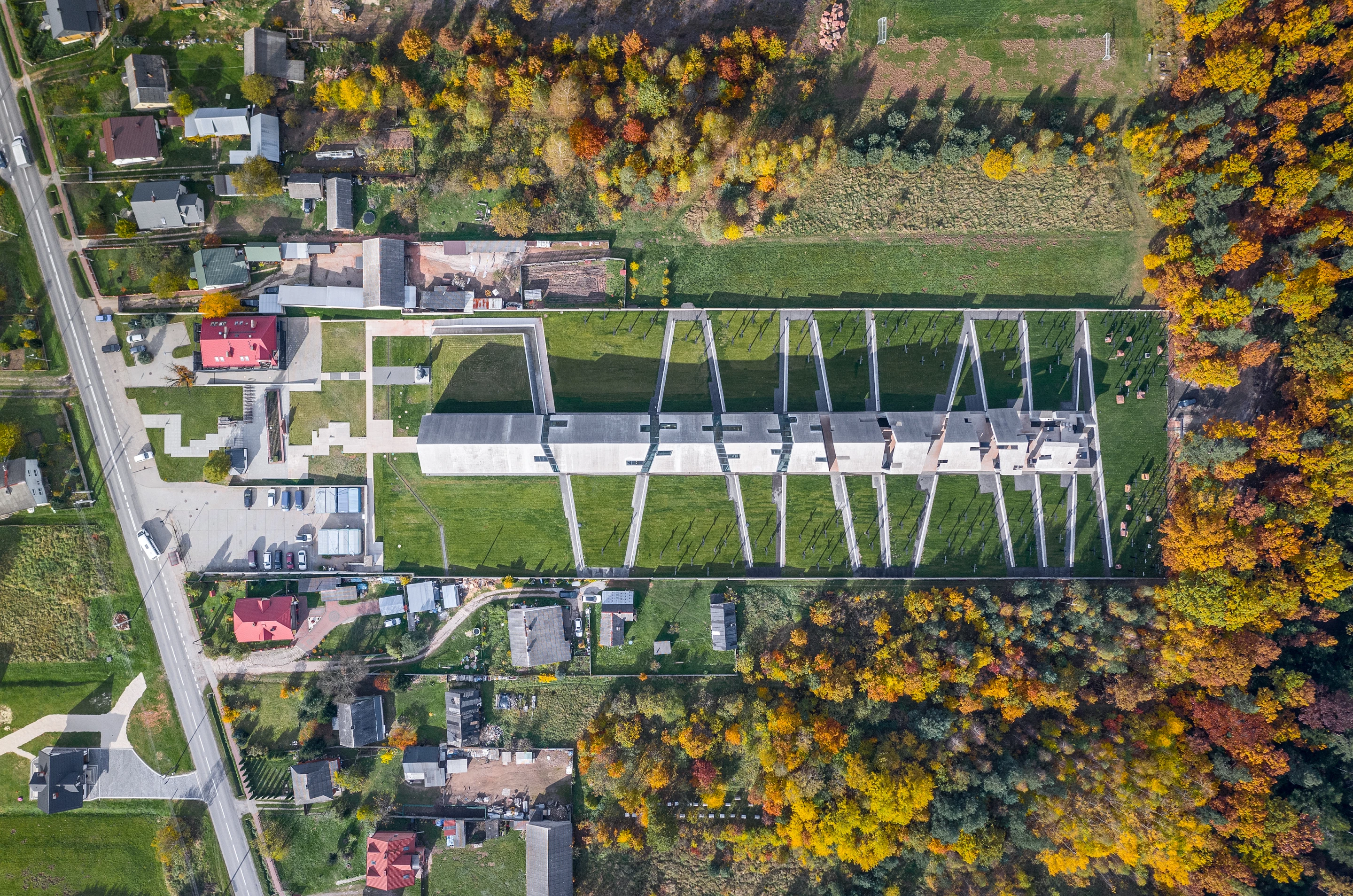 The Mausoleum of Martyrdom of Polish Villages in Michniów consists of 11 house-like structures