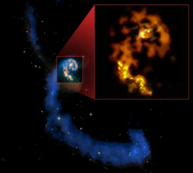 The Antennae Galaxy - Multiwavelength composite of interacting galaxies NGC 4038/4039. Credit: (NRAO/AUI/NSF); ALMA (ESO/NAOJ/NRAO); HST (NASA, ESA, and B. Whitmore (STScI)); J. Hibbard, (NRAO/AUI/NSF); NOAO/AURA/NSF