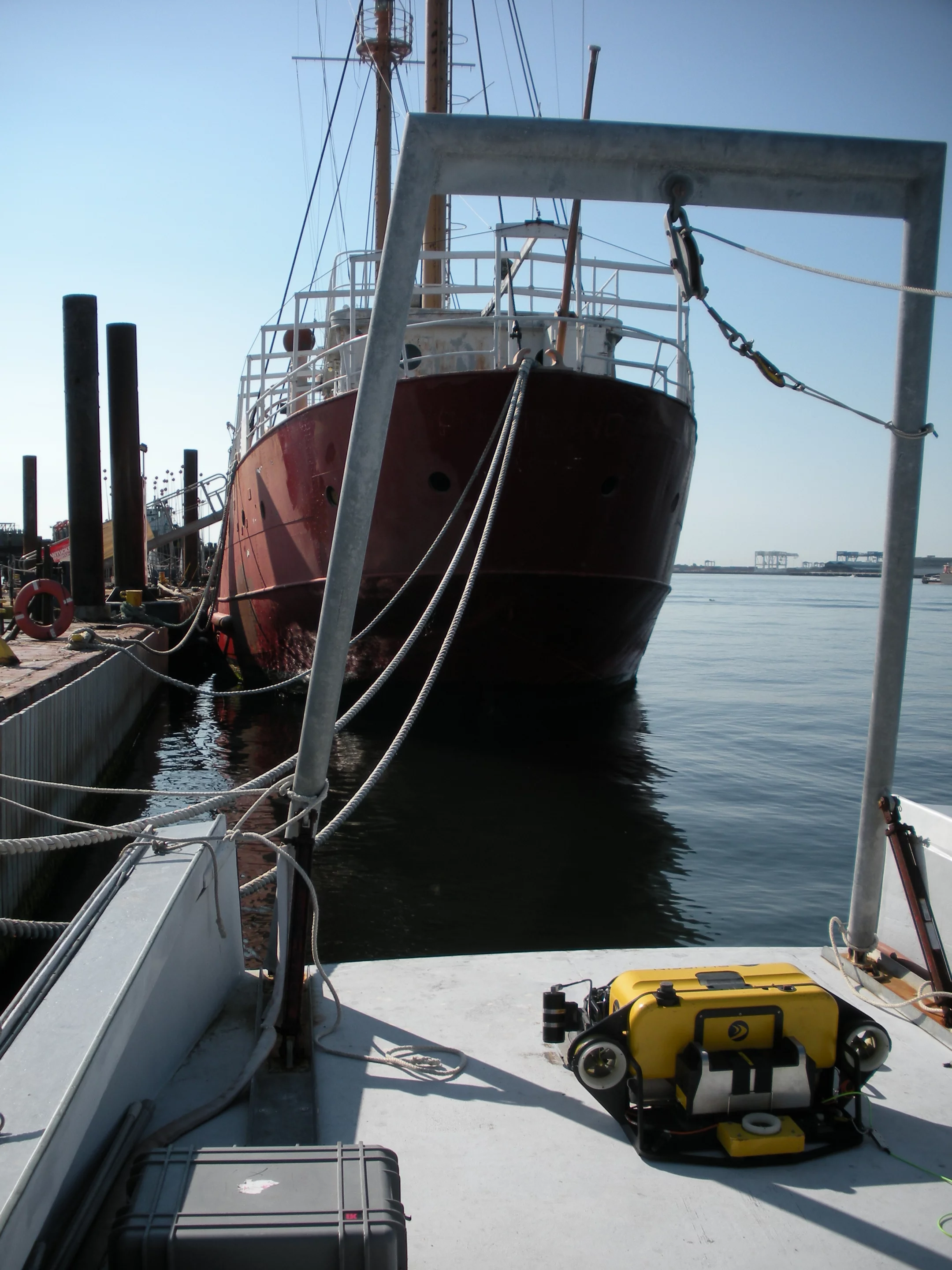 The MIT AUV (in yellow) that navigated around the Nantucket Lightship in Boston Harbor during a test run in June 2011 (Photo: Brendan Englot)