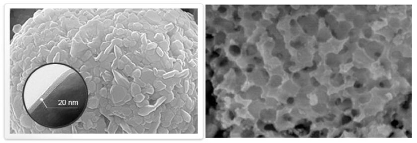 Close-up images of Envia's HCMR cathode (left) and its silicon-carbon nanocomposite anode