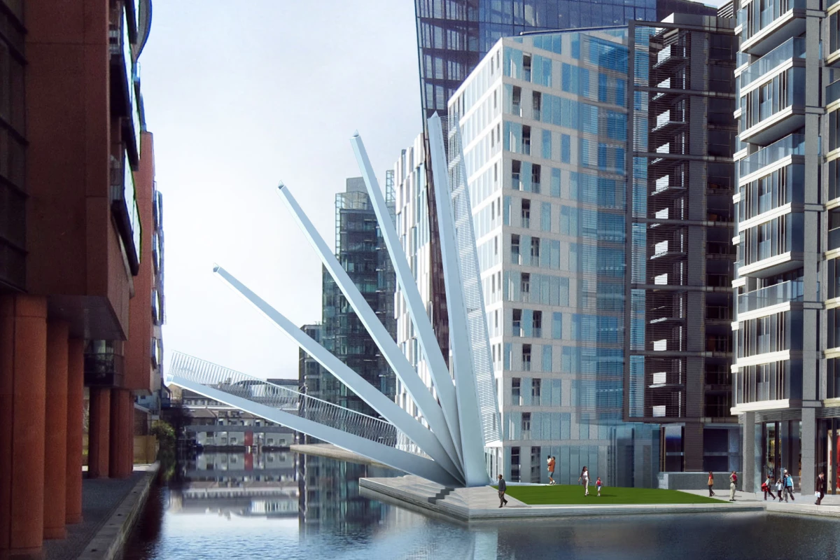 Knight Architects' Merchant Square Bridge raises like a traditional Japanese fan (Image: Knight Architects)
