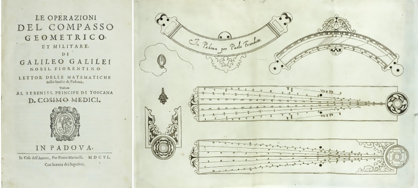 This item sold for such a significant amount because it is a first edition of the first printed work by Galileo Galilei (1564 - 1642). The 80-page booklet is also the first published work on an analogue calculator, which Galileo had manufactured and sold between 1595 and 1598. The book is believed to be one of only 60 copies produced by Galileo for patrons and buyers of his geometrical and military compass. Galileo's sector was based on the proportional compass, an instrument first developed by Federico Commandino (1509 – 1575), but Galileo's version included numerous additions and improvements that rendered it the most useful mathematical instrument of its period. The book was sold for $320,350 (£242,500) by Christies on July 13, 2016
