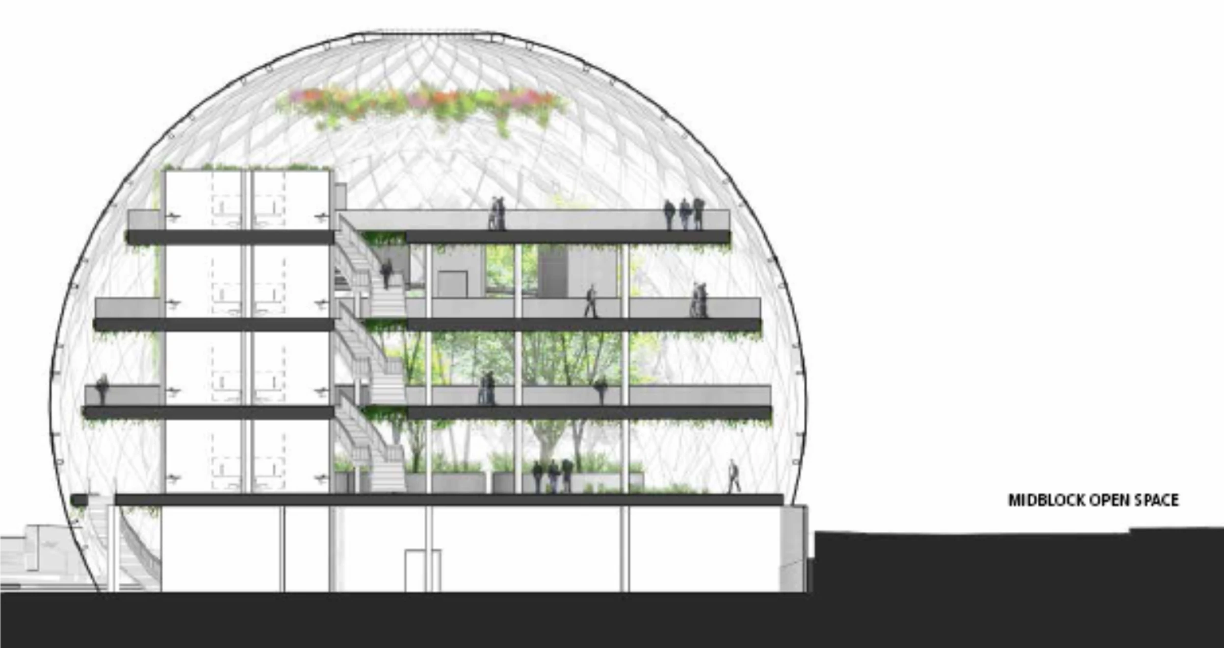 East/West section through Midblock Open Space (Image: Studio 216)