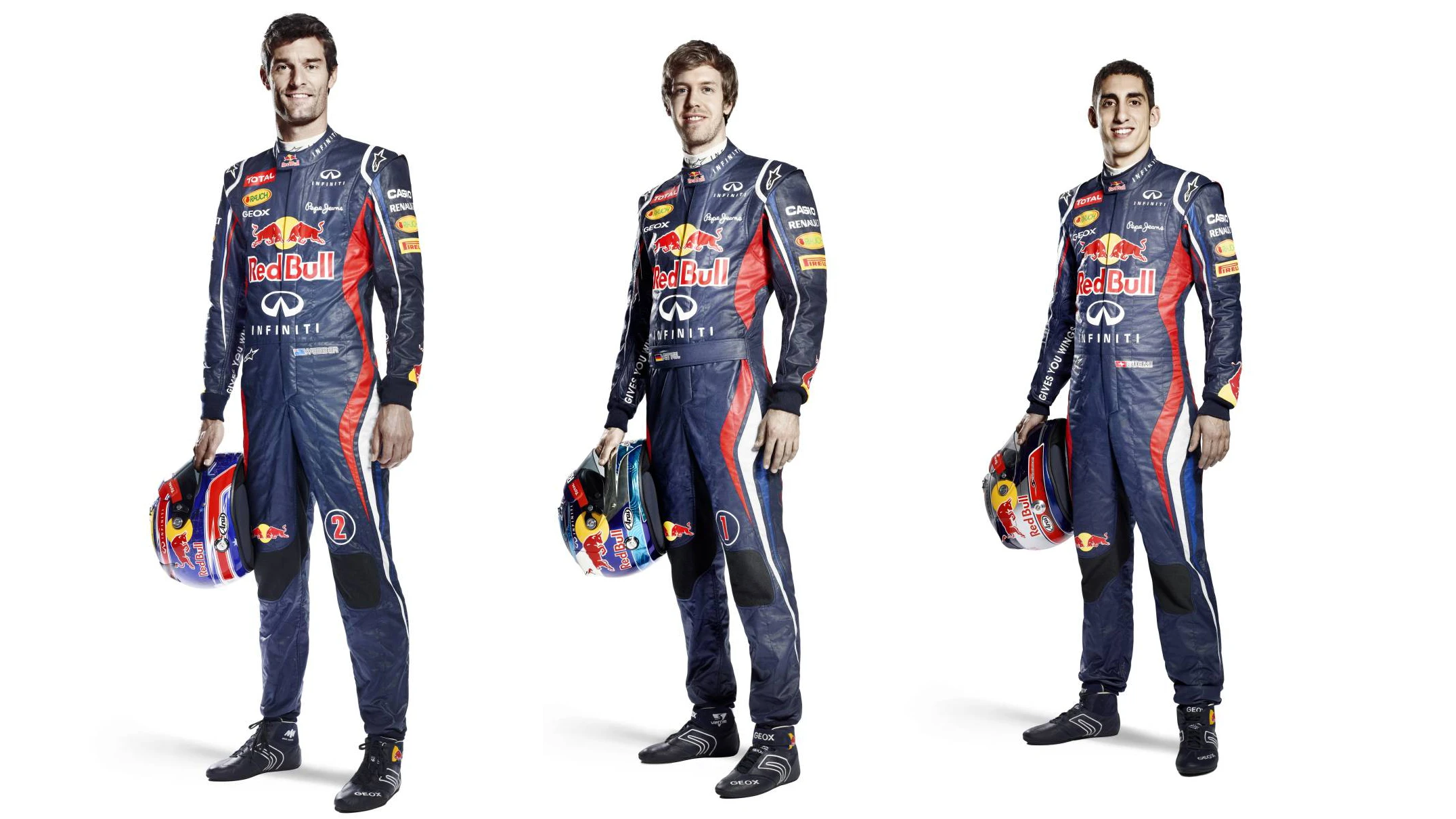 Red Bull Drivers Webber (car 2), Vettel (car 1) and Buemi (test and reserve driver)
